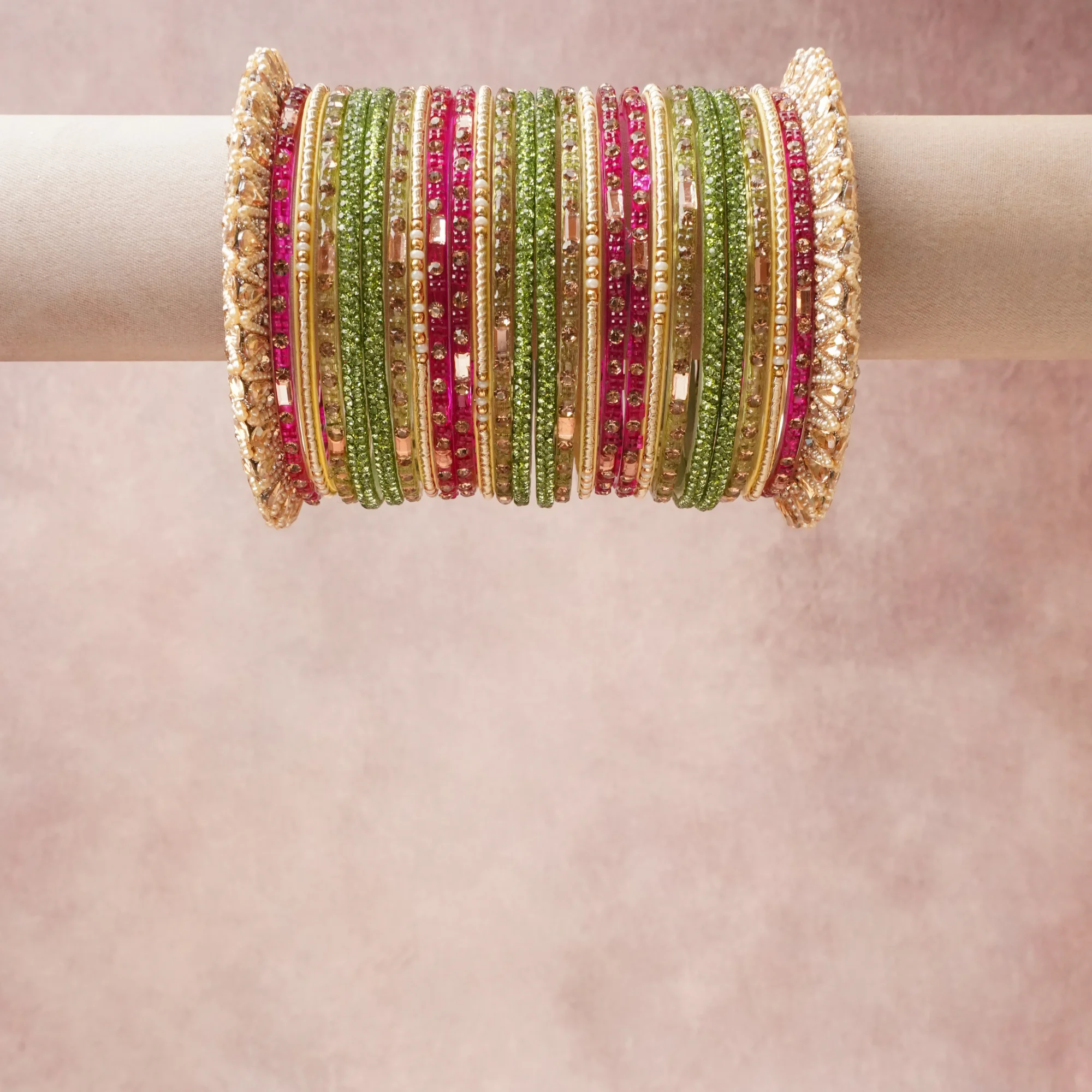 A grounding Green forms the heart of the set, while touches of Champagne Gold, Red add charm.

A thoughtful composition of Glass, Gold-toned Alloy, Rhinestones, Imitation Pearls designed to feel complete without being heavy.
Each element layers seamlessly, creating a look that is refined, wearable and quietly striking.